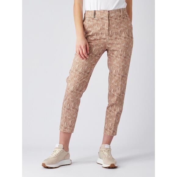 Peserico Graphic-Print Cropped Trousers Camel Butter Size 48 EU 12 US